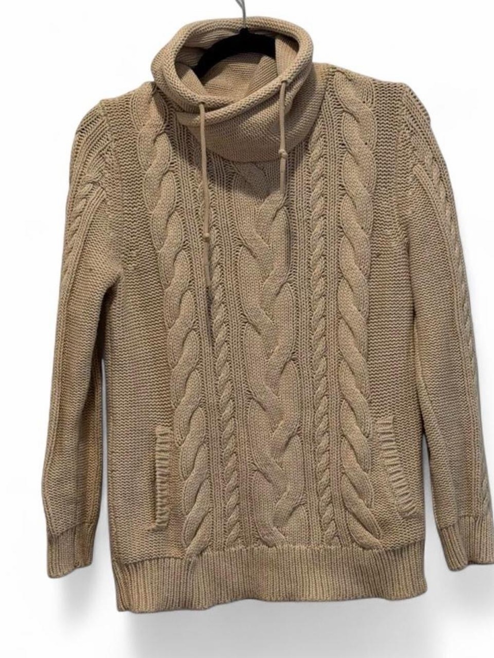 L.L. Bean Women’s Mixed-Cable Knit Funnelneck Sweater - Tan Medium
